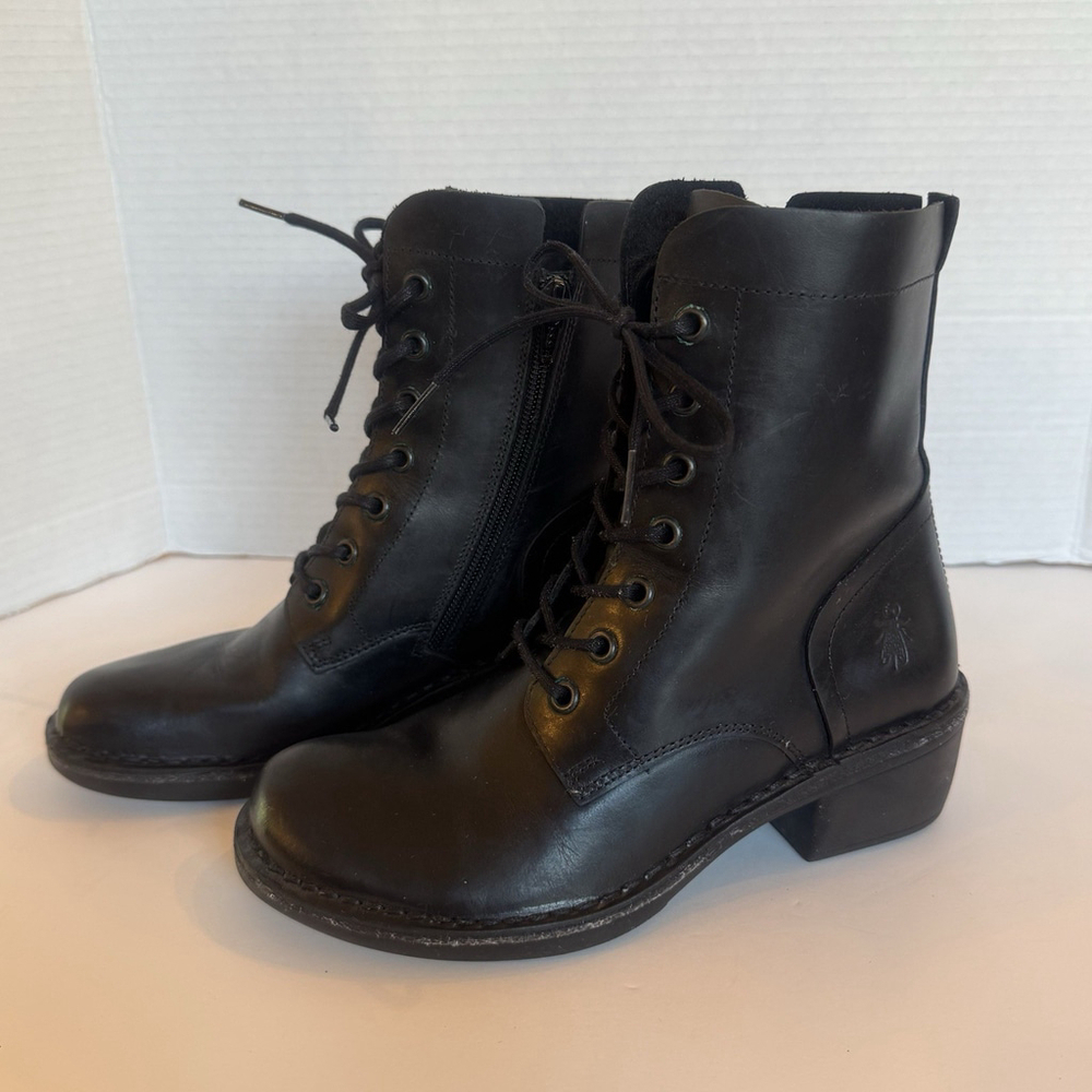 FLY LONDON Women's Milu Leather Ankle Boot Size:EU36 US5.5-6 Lace-Up Zip-Up